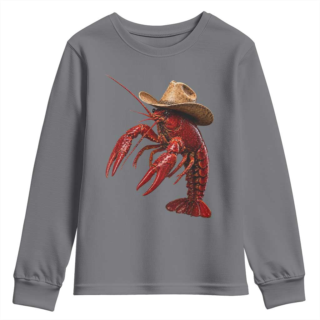 Cowboy Crawfish Youth Sweatshirt Yeeclaw Western Country Seafood Lobster Cajun Lovers