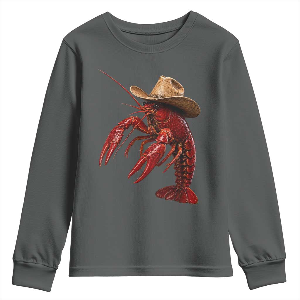 Cowboy Crawfish Youth Sweatshirt Yeeclaw Western Country Seafood Lobster Cajun Lovers
