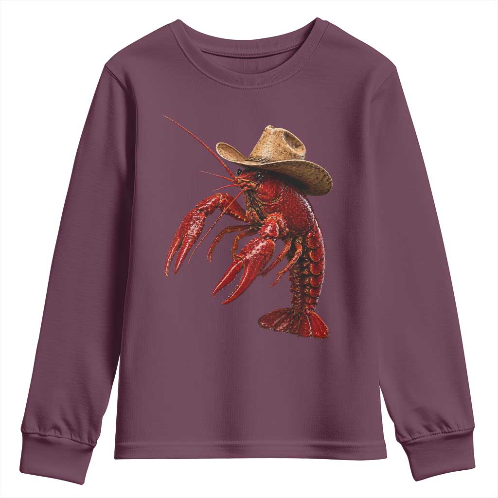 Cowboy Crawfish Youth Sweatshirt Yeeclaw Western Country Seafood Lobster Cajun Lovers