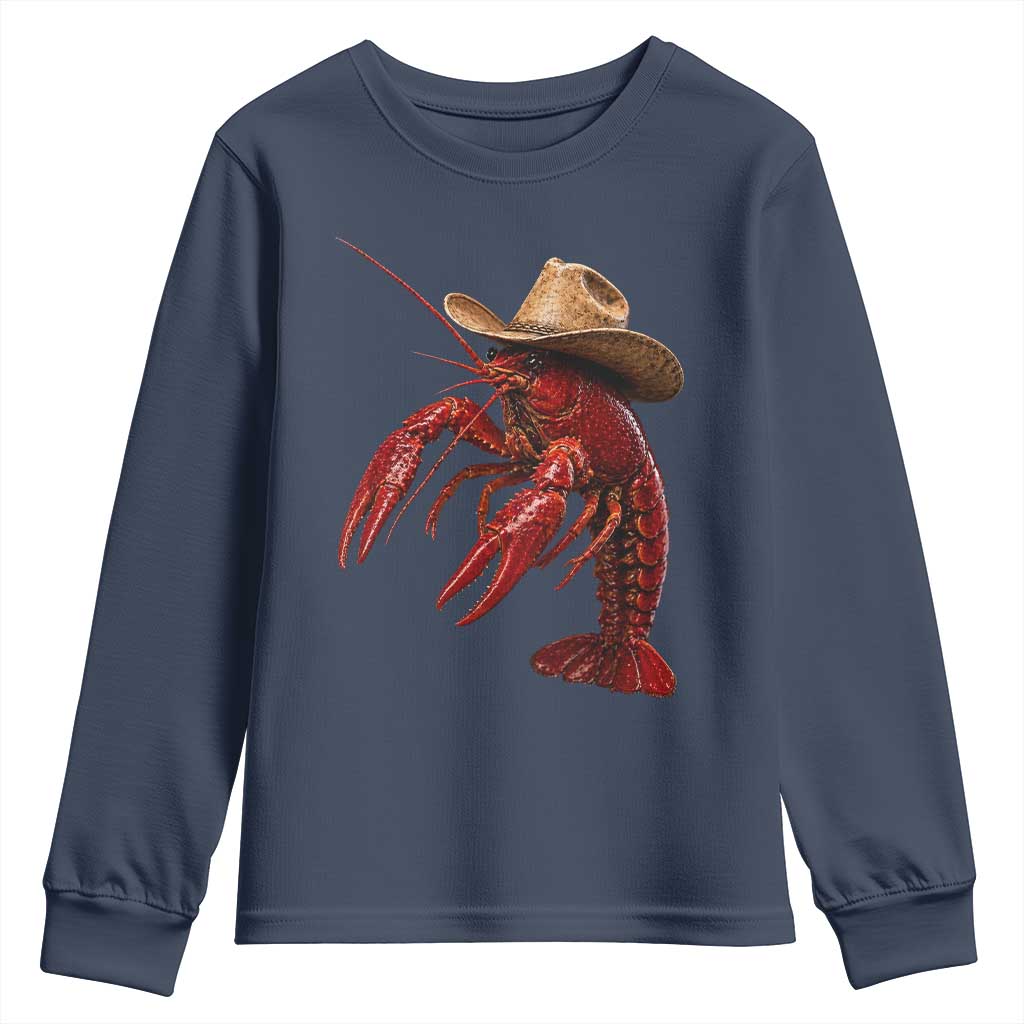 Cowboy Crawfish Youth Sweatshirt Yeeclaw Western Country Seafood Lobster Cajun Lovers