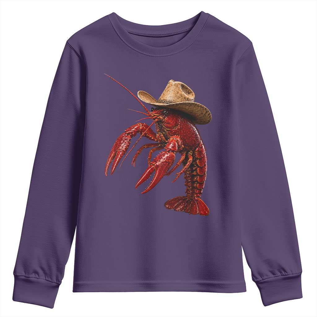 Cowboy Crawfish Youth Sweatshirt Yeeclaw Western Country Seafood Lobster Cajun Lovers