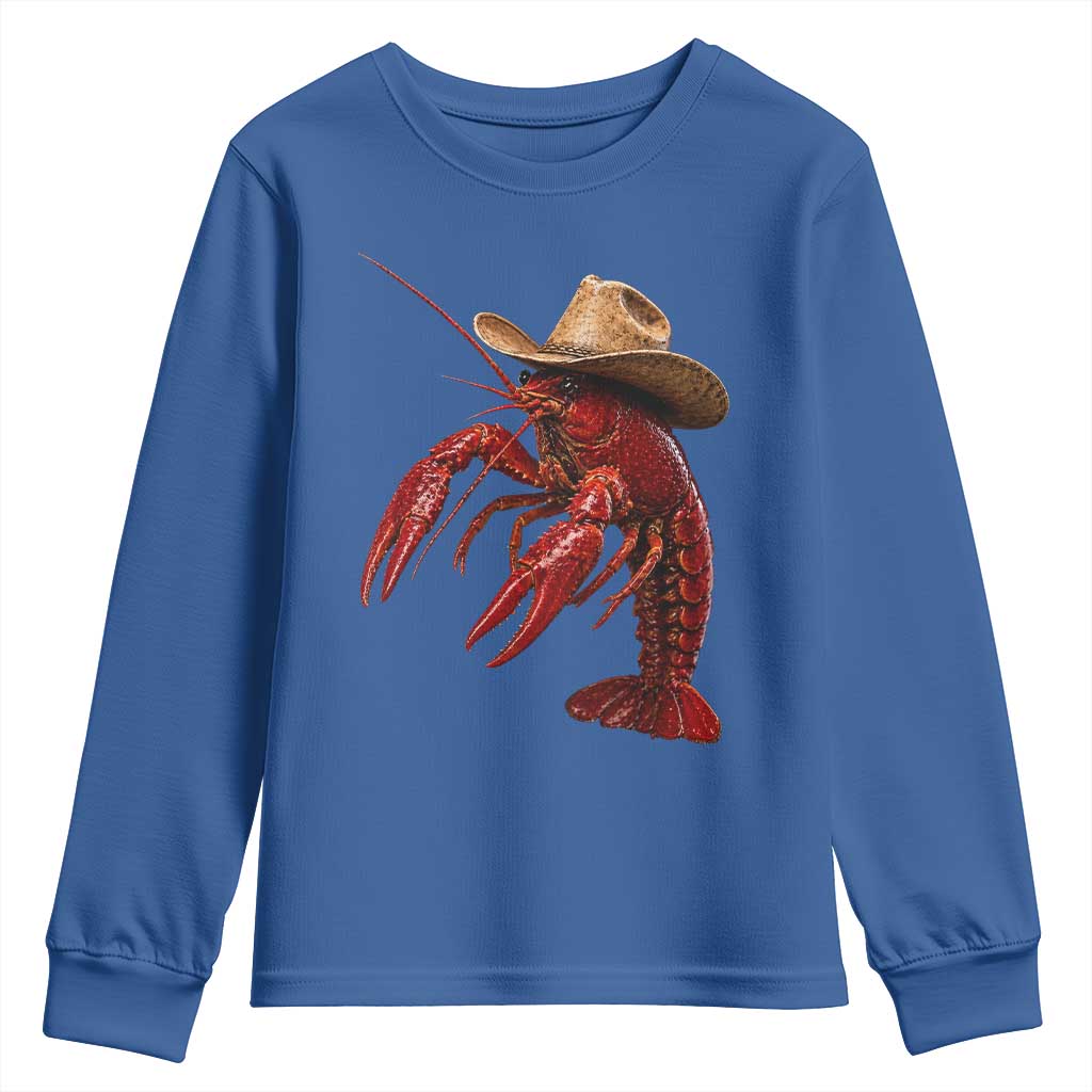 Cowboy Crawfish Youth Sweatshirt Yeeclaw Western Country Seafood Lobster Cajun Lovers