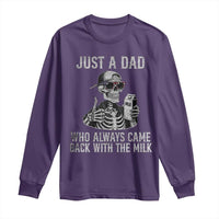 Funny Dad Long Sleeve Shirt Just A Dad Who Always Came Back With The Milk Skeleton American Flag