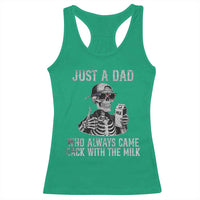 Funny Dad Racerback Tank Top Just A Dad Who Always Came Back With The Milk Skeleton American Flag