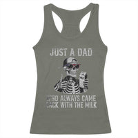 Funny Dad Racerback Tank Top Just A Dad Who Always Came Back With The Milk Skeleton American Flag