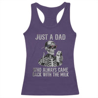 Funny Dad Racerback Tank Top Just A Dad Who Always Came Back With The Milk Skeleton American Flag