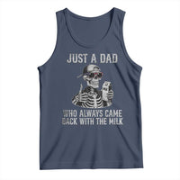 Funny Dad Tank Top Just A Dad Who Always Came Back With The Milk Skeleton American Flag