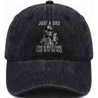 Funny Dad Washed Cotton Baseball Cap Just A Dad Who Always Came Back With The Milk Skeleton American Flag