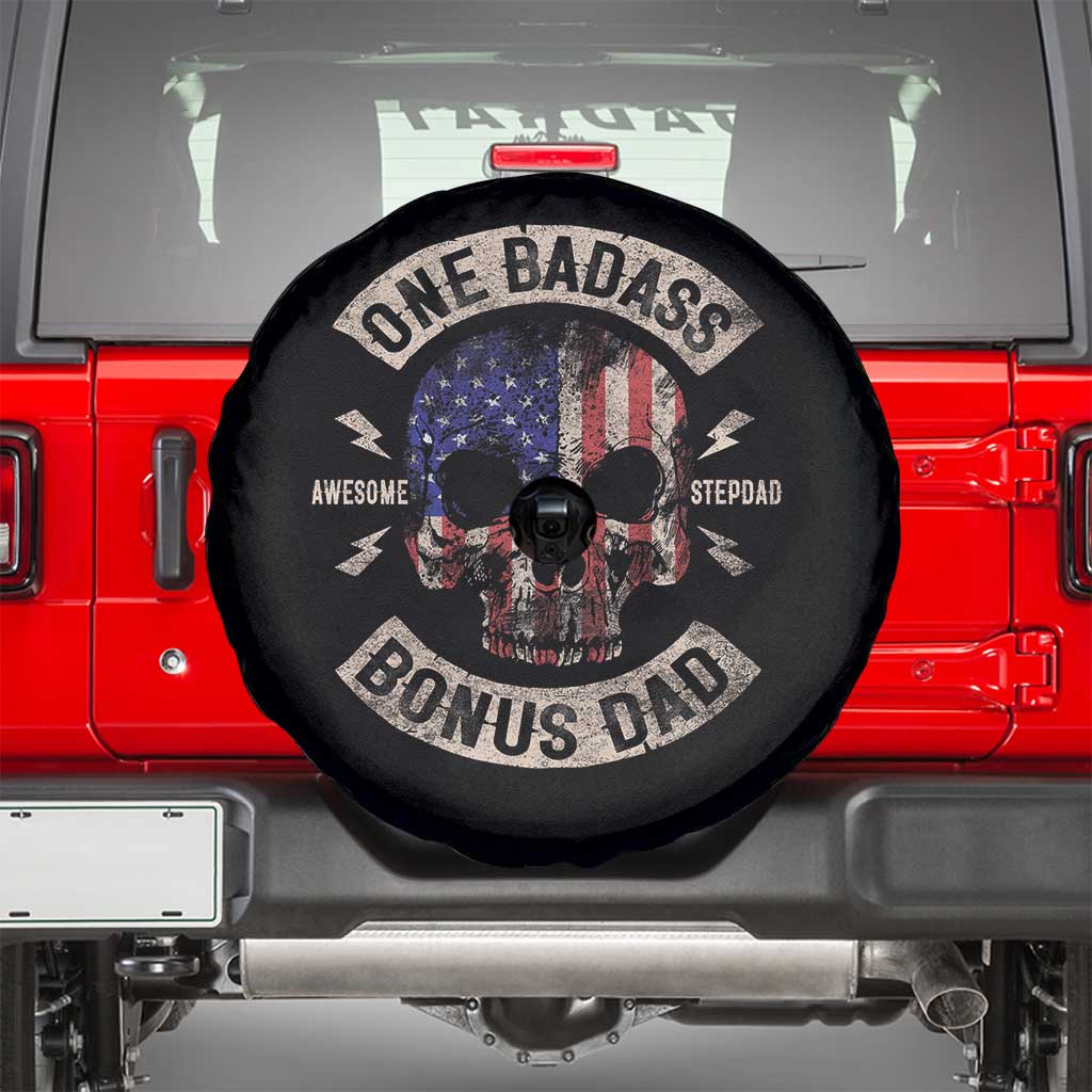 One Badass Bonus Dad Spare Tire Cover Vintage Step Dad American Flag Fathers Day