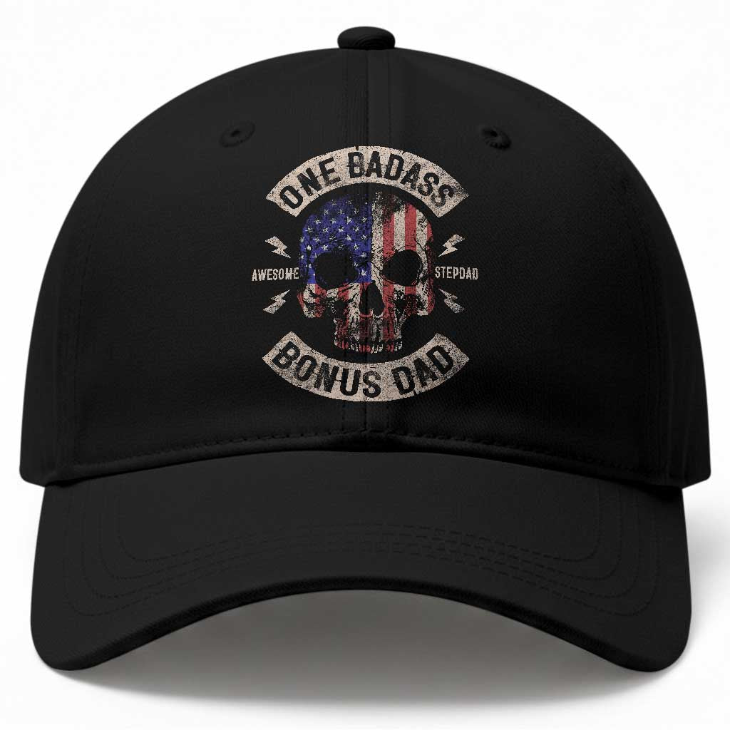 One Badass Bonus Dad Baseball Cap Vintage Step Dad American Flag Fathers Day