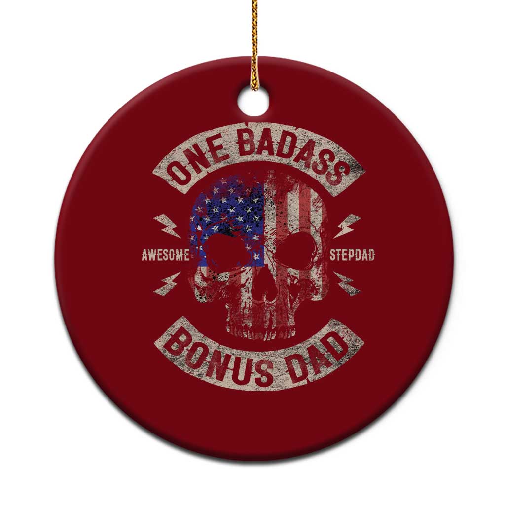 One Badass Bonus Dad Ceramic Ornament Vintage Step Dad American Flag Fathers Day - Wonder Print Shop