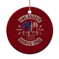 One Badass Bonus Dad Ceramic Ornament Vintage Step Dad American Flag Fathers Day - Wonder Print Shop