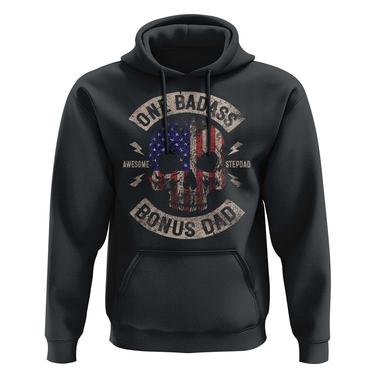 One Badass Bonus Dad Hoodie Vintage Step Dad American Flag Fathers Day