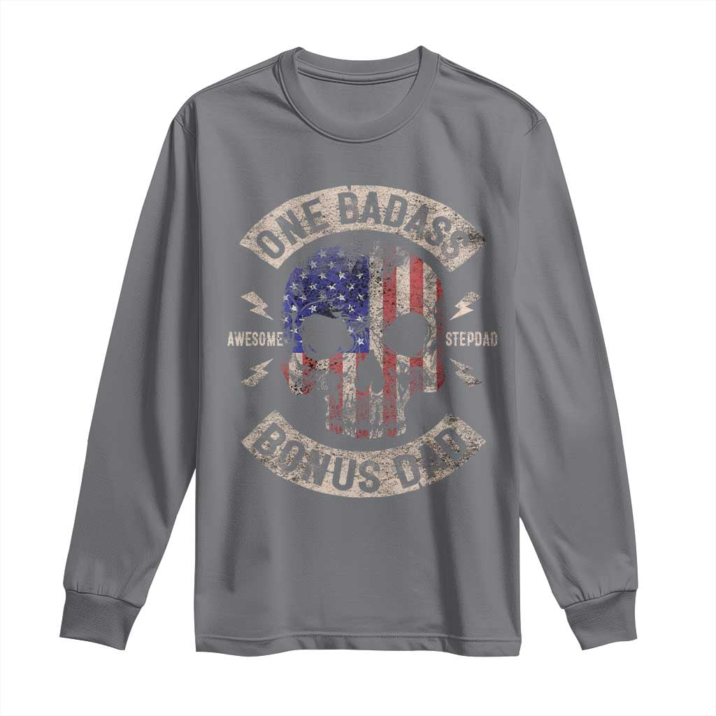One Badass Bonus Dad Long Sleeve Shirt Vintage Step Dad American Flag Fathers Day