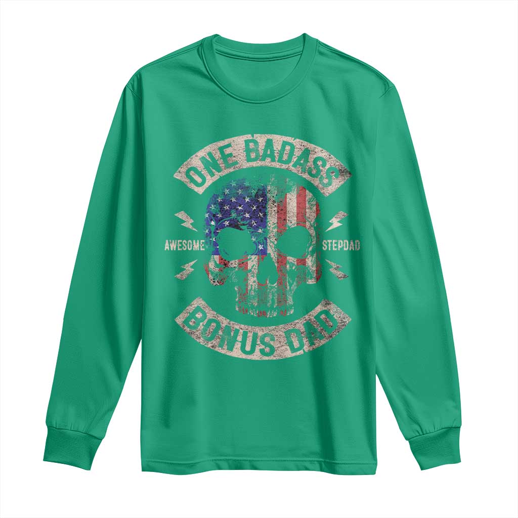 One Badass Bonus Dad Long Sleeve Shirt Vintage Step Dad American Flag Fathers Day