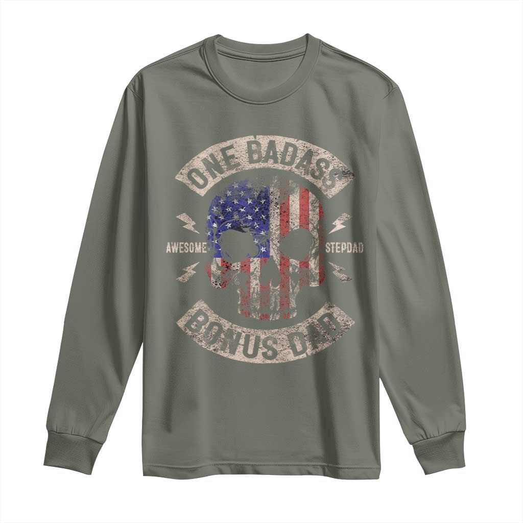 One Badass Bonus Dad Long Sleeve Shirt Vintage Step Dad American Flag Fathers Day
