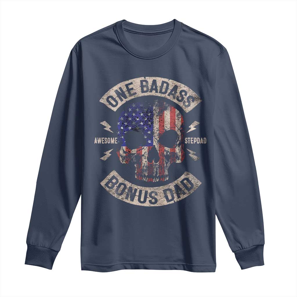 One Badass Bonus Dad Long Sleeve Shirt Vintage Step Dad American Flag Fathers Day