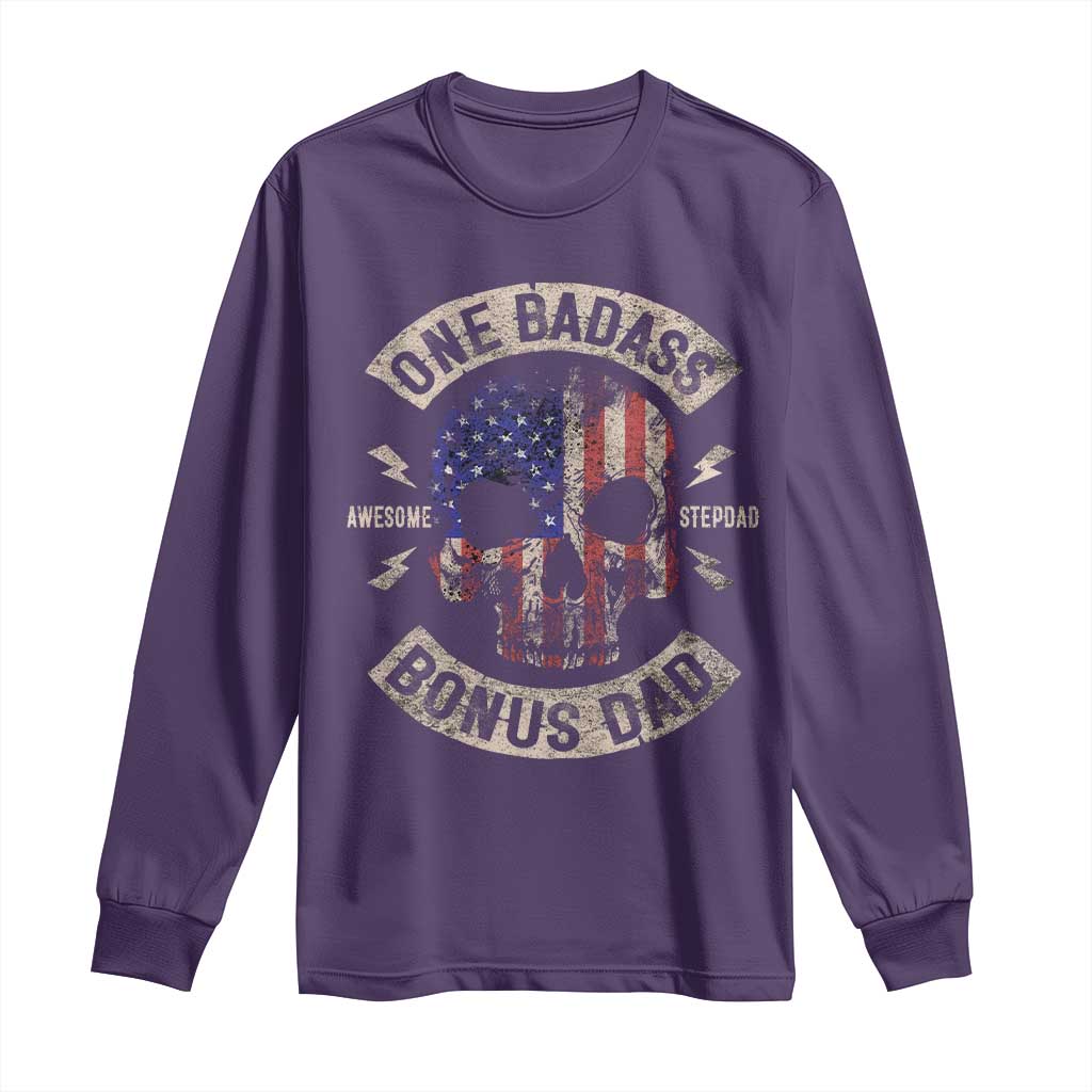 One Badass Bonus Dad Long Sleeve Shirt Vintage Step Dad American Flag Fathers Day