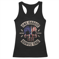 One Badass Bonus Dad Racerback Tank Top Vintage Step Dad American Flag Fathers Day