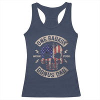 One Badass Bonus Dad Racerback Tank Top Vintage Step Dad American Flag Fathers Day