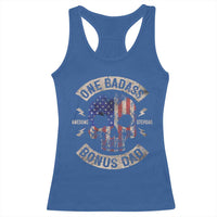 One Badass Bonus Dad Racerback Tank Top Vintage Step Dad American Flag Fathers Day