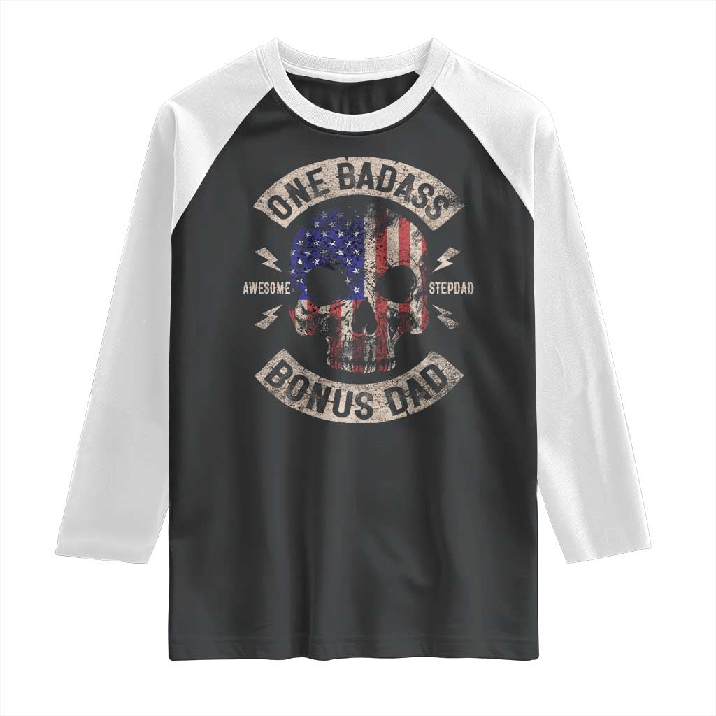 One Badass Bonus Dad Raglan Shirt Vintage Step Dad American Flag Fathers Day