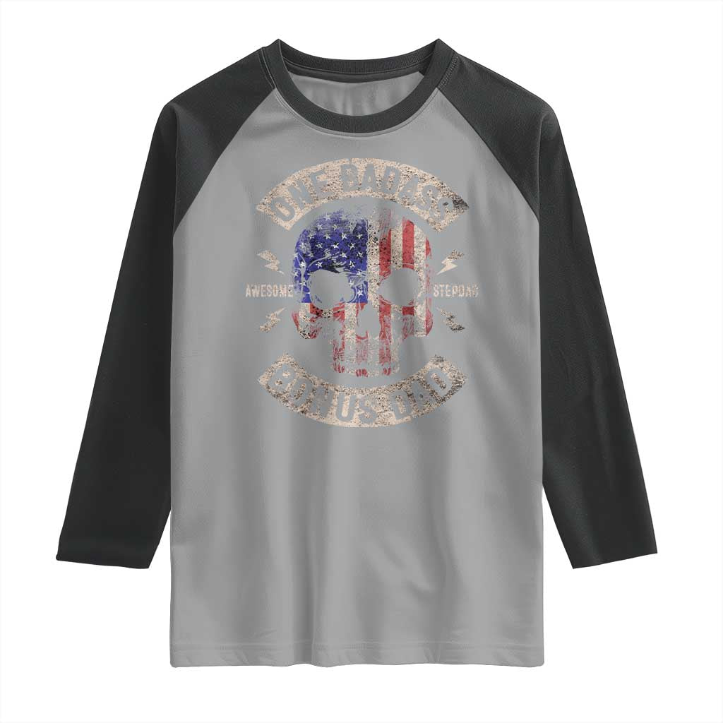 One Badass Bonus Dad Raglan Shirt Vintage Step Dad American Flag Fathers Day