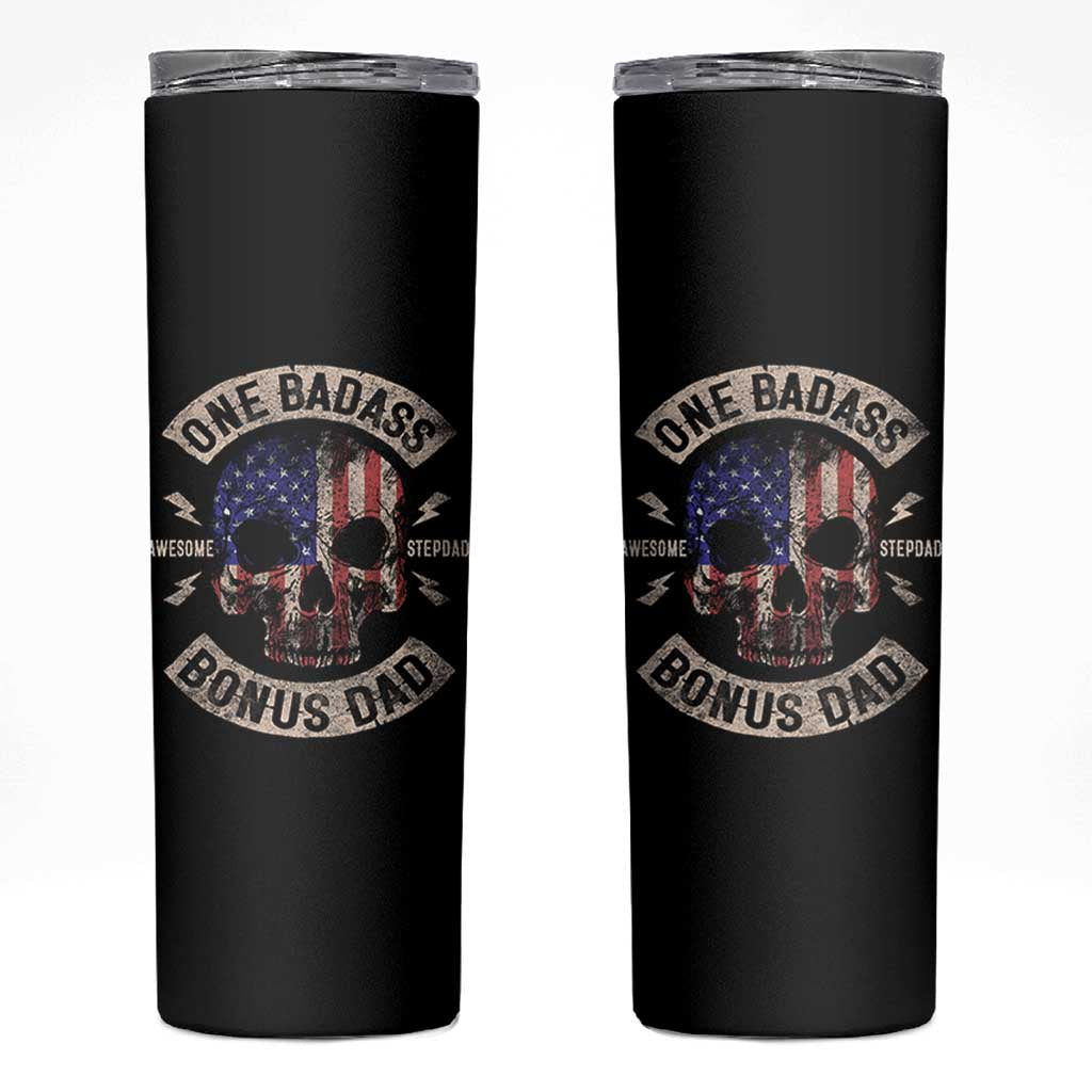 One Badass Bonus Dad Skinny Tumbler Vintage Step Dad American Flag Fathers Day