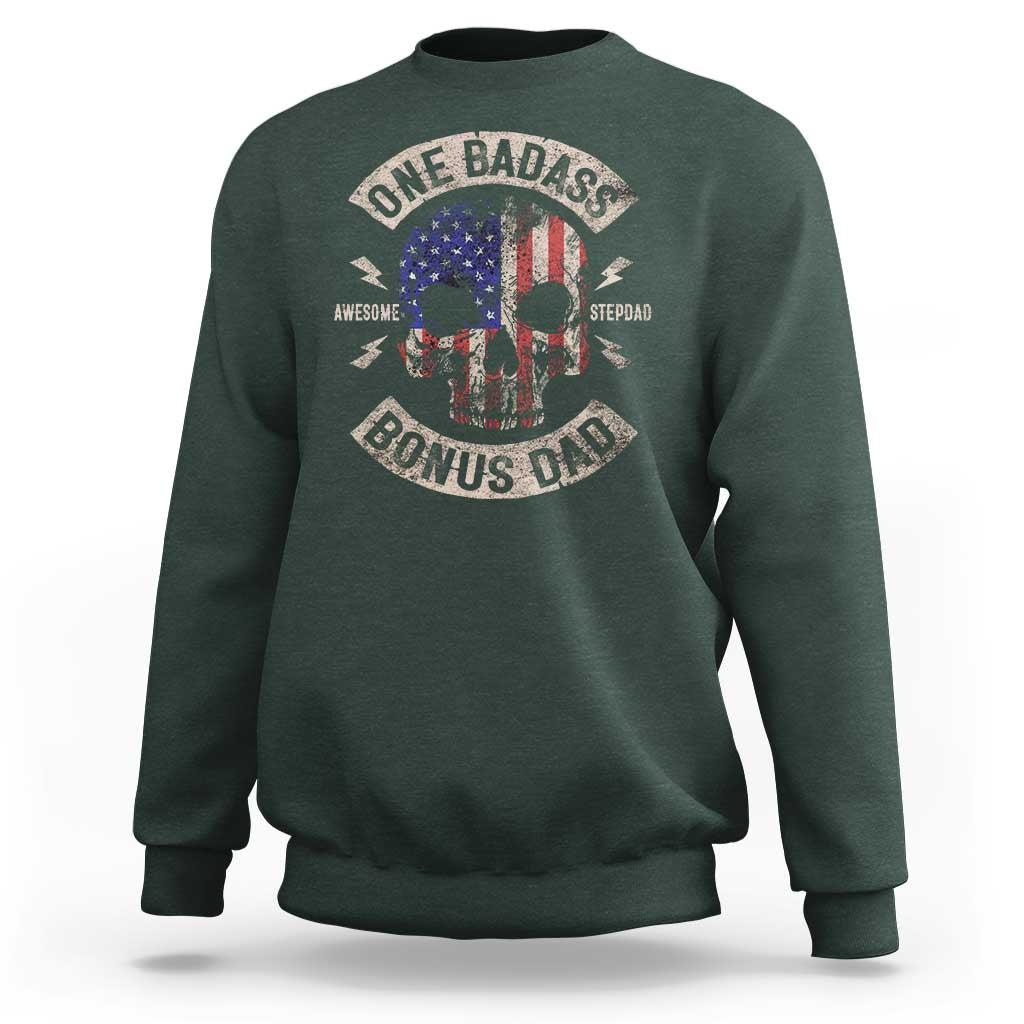 One Badass Bonus Dad Sweatshirt Vintage Step Dad American Flag Fathers Day