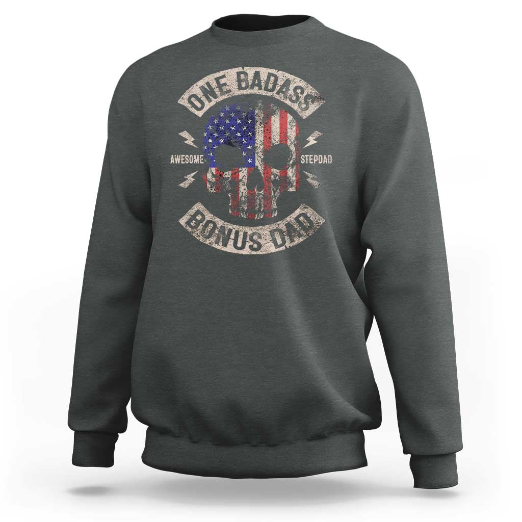 One Badass Bonus Dad Sweatshirt Vintage Step Dad American Flag Fathers Day