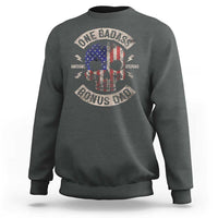 One Badass Bonus Dad Sweatshirt Vintage Step Dad American Flag Fathers Day
