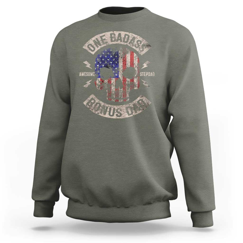 One Badass Bonus Dad Sweatshirt Vintage Step Dad American Flag Fathers Day