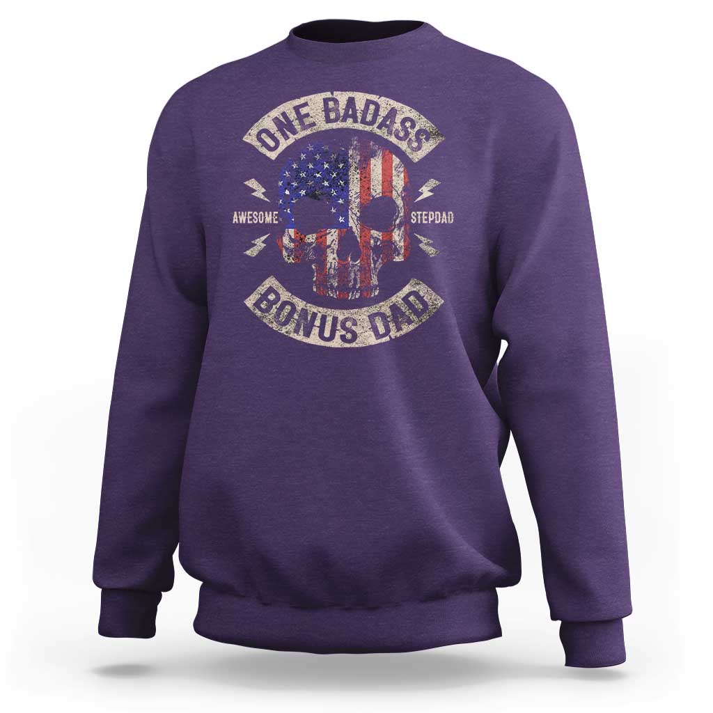 One Badass Bonus Dad Sweatshirt Vintage Step Dad American Flag Fathers Day