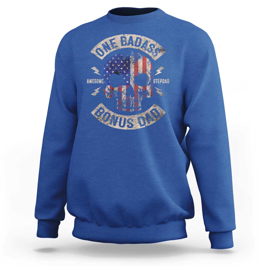 One Badass Bonus Dad Sweatshirt Vintage Step Dad American Flag Fathers Day