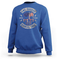 One Badass Bonus Dad Sweatshirt Vintage Step Dad American Flag Fathers Day