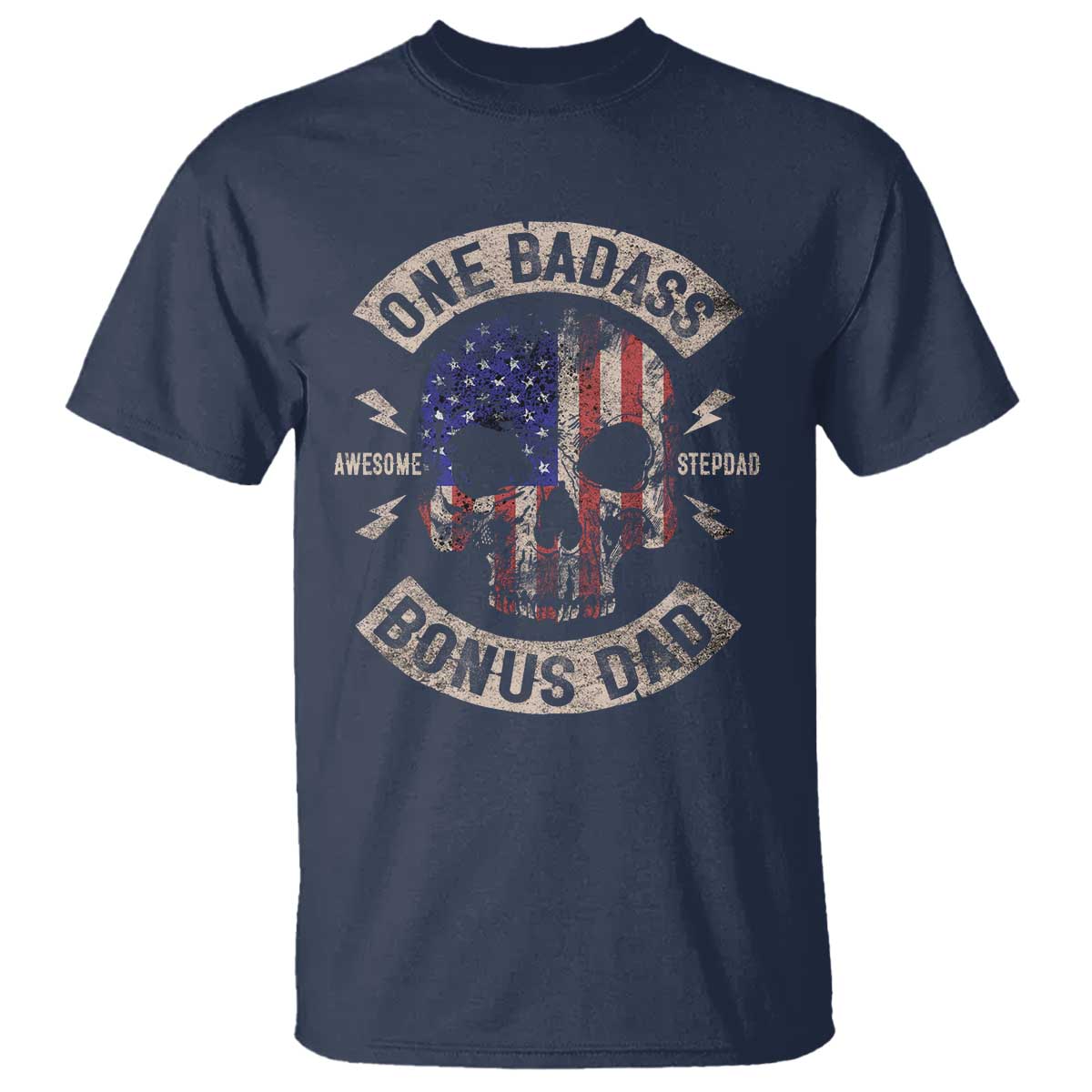 One Badass Bonus Dad T Shirt Vintage Step Dad American Flag Fathers Day