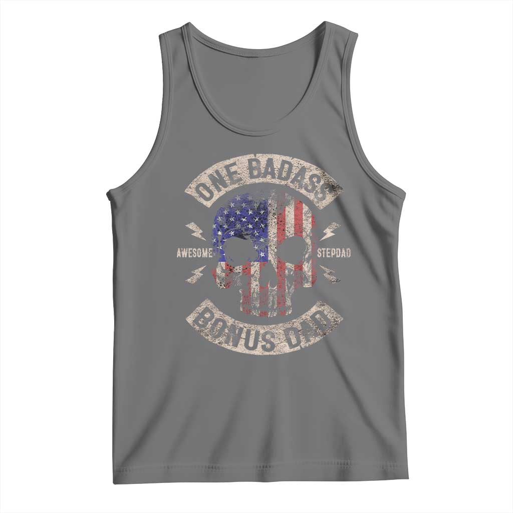 One Badass Bonus Dad Tank Top Vintage Step Dad American Flag Fathers Day