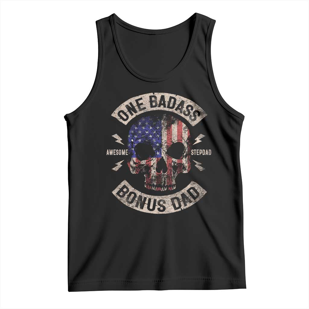 One Badass Bonus Dad Tank Top Vintage Step Dad American Flag Fathers Day