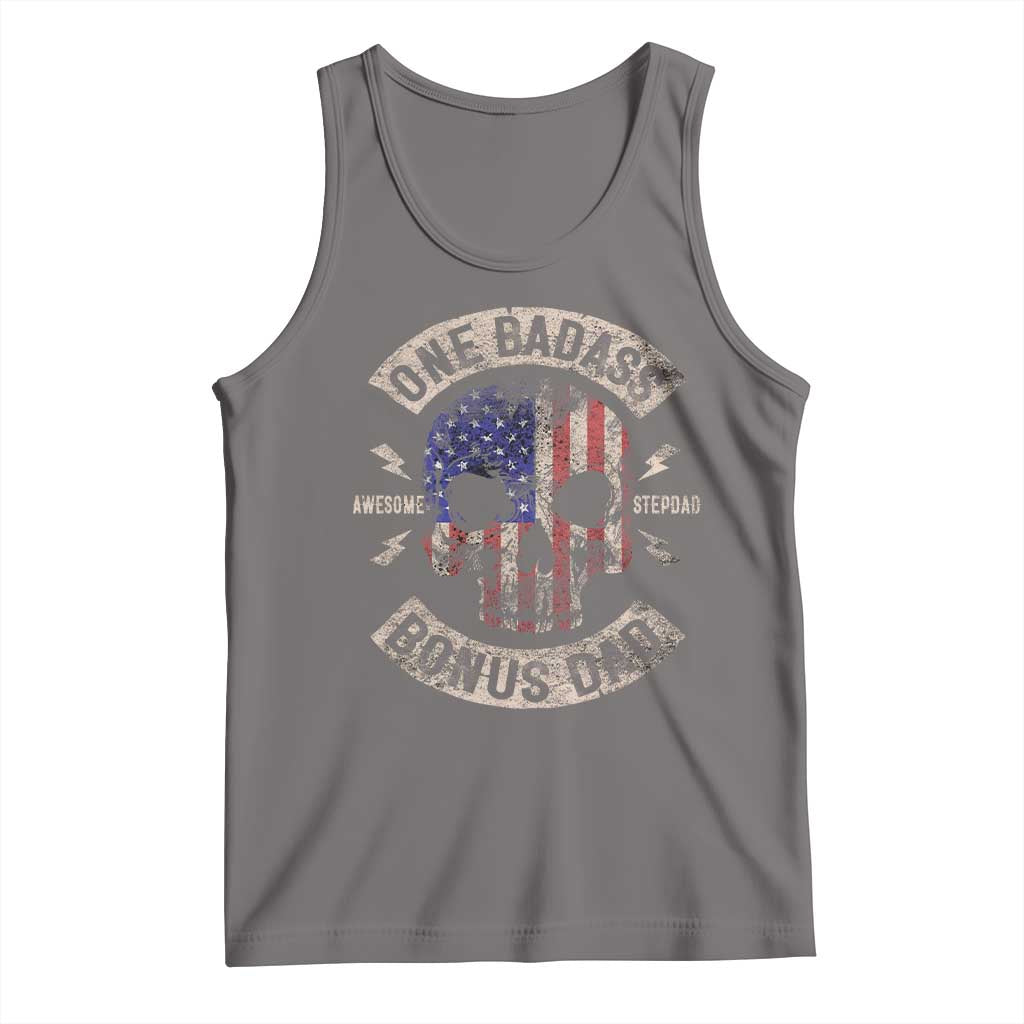 One Badass Bonus Dad Tank Top Vintage Step Dad American Flag Fathers Day