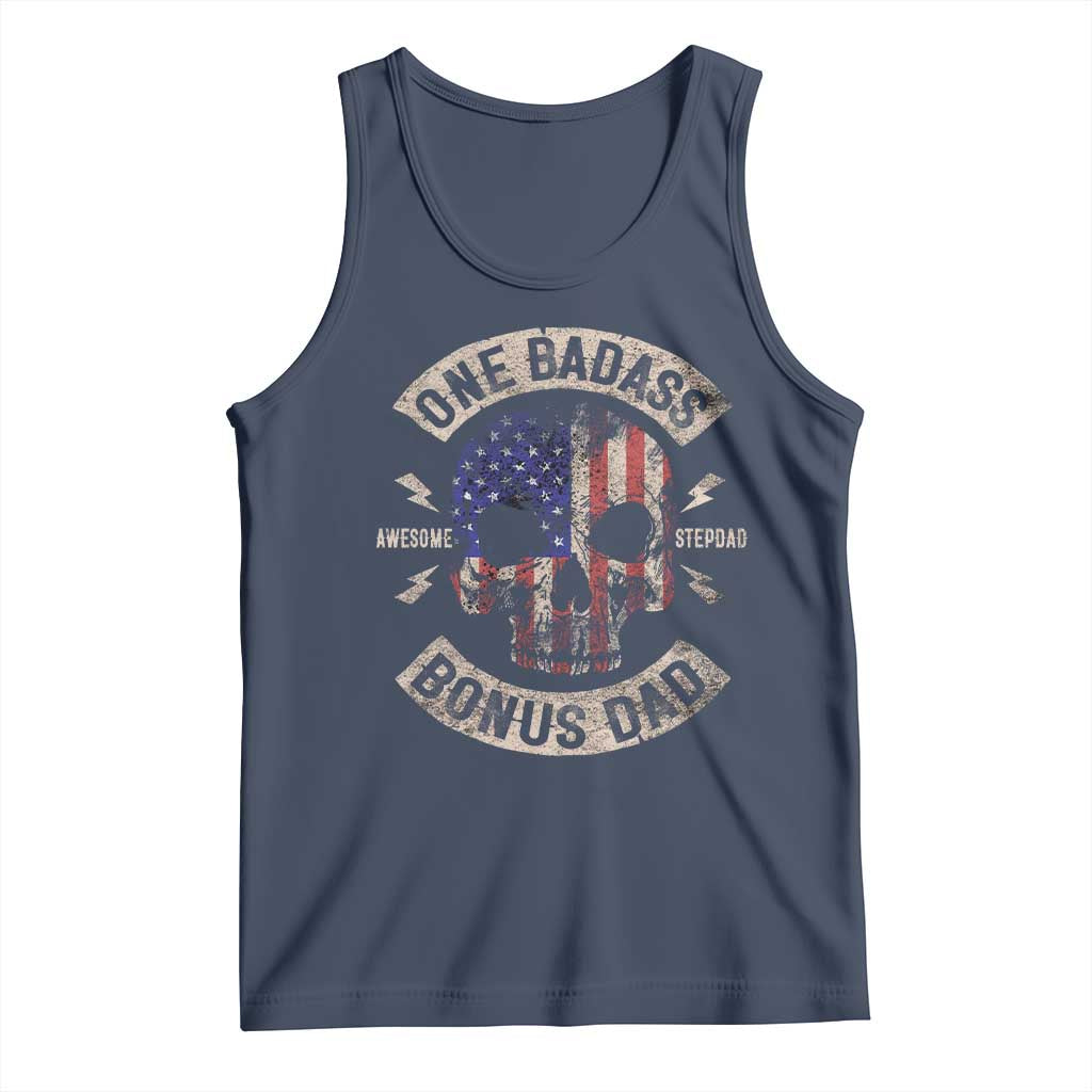One Badass Bonus Dad Tank Top Vintage Step Dad American Flag Fathers Day