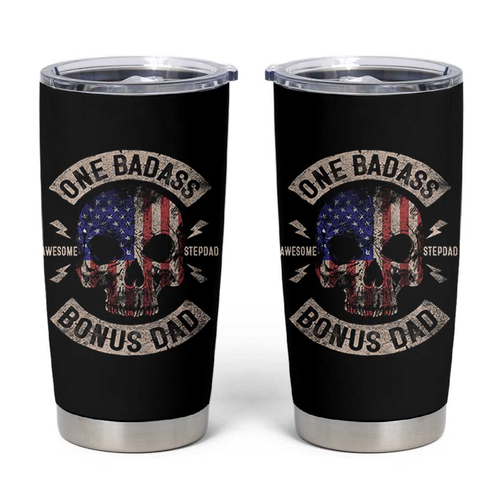 One Badass Bonus Dad Tumbler Cup Vintage Step Dad American Flag Fathers Day
