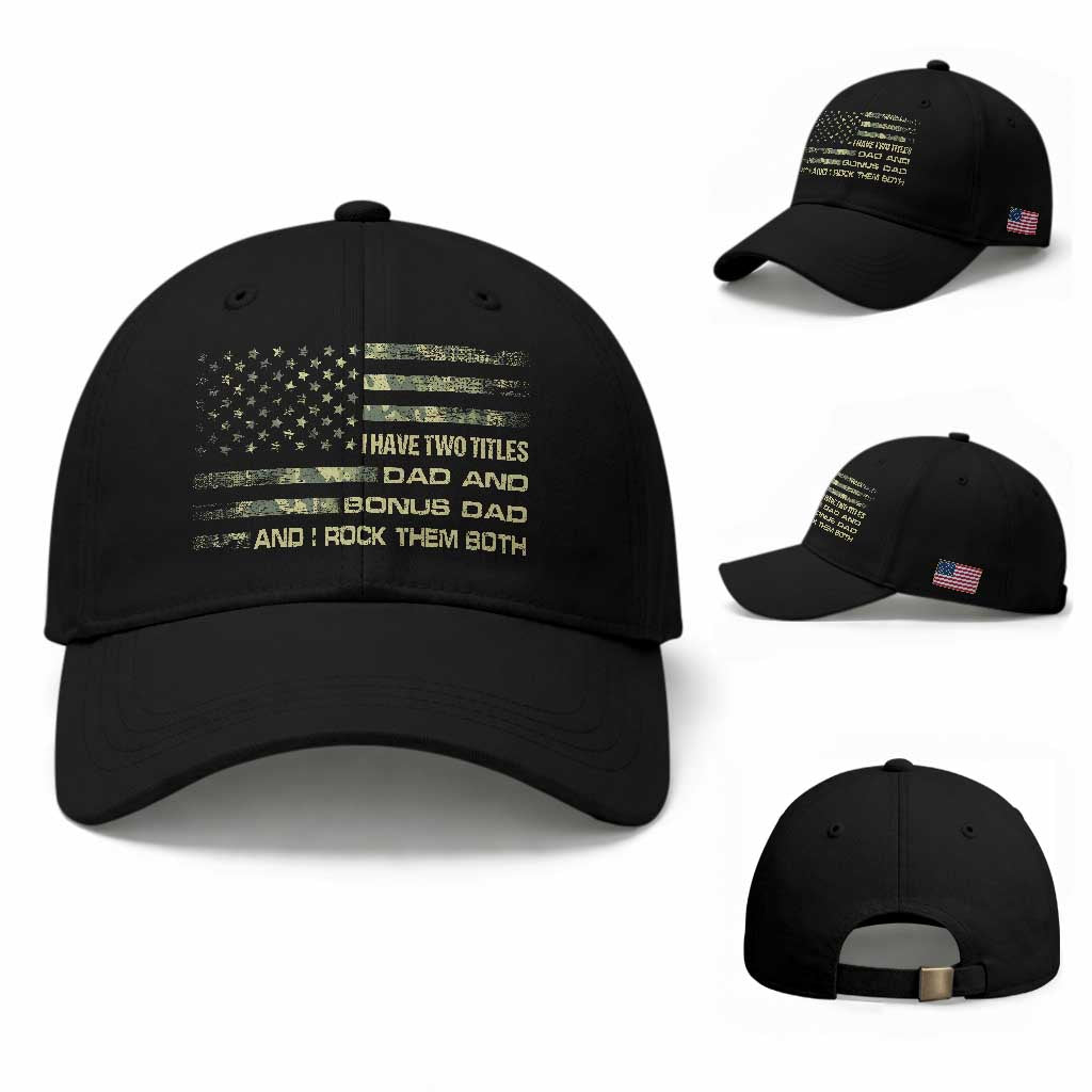 Funny Bonus Dad Baseball Cap Step Dad Camo American Flag Fathers Day