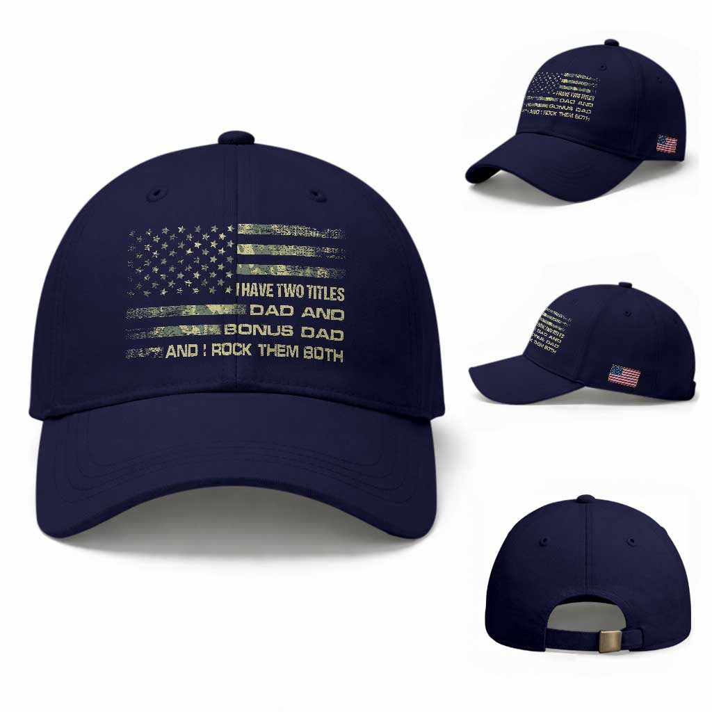 Funny Bonus Dad Baseball Cap Step Dad Camo American Flag Fathers Day