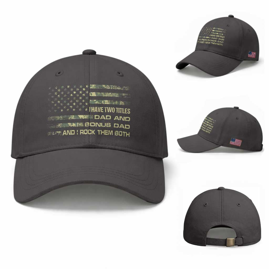 Funny Bonus Dad Baseball Cap Step Dad Camo American Flag Fathers Day