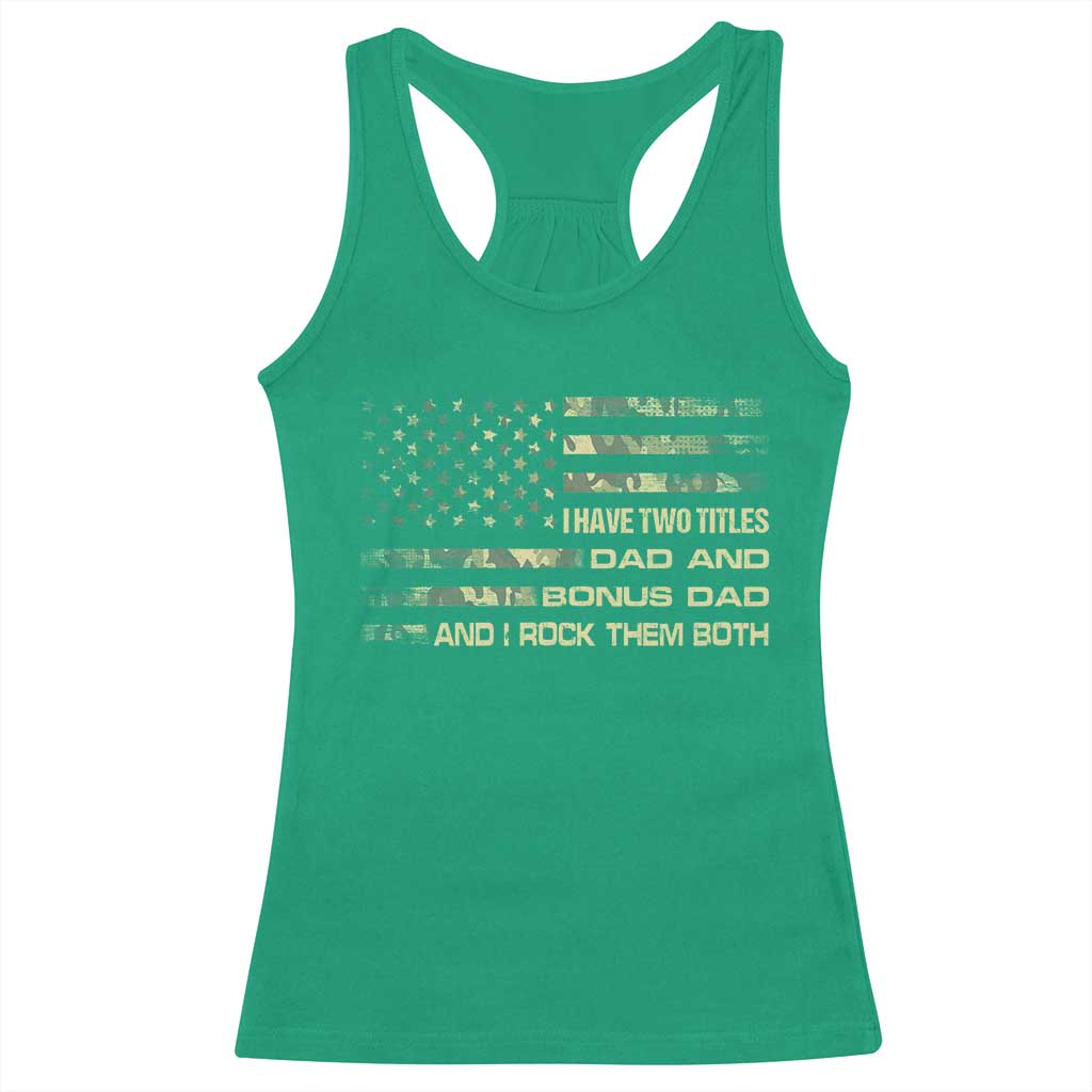Funny Bonus Dad Racerback Tank Top Step Dad Camo American Flag Fathers Day