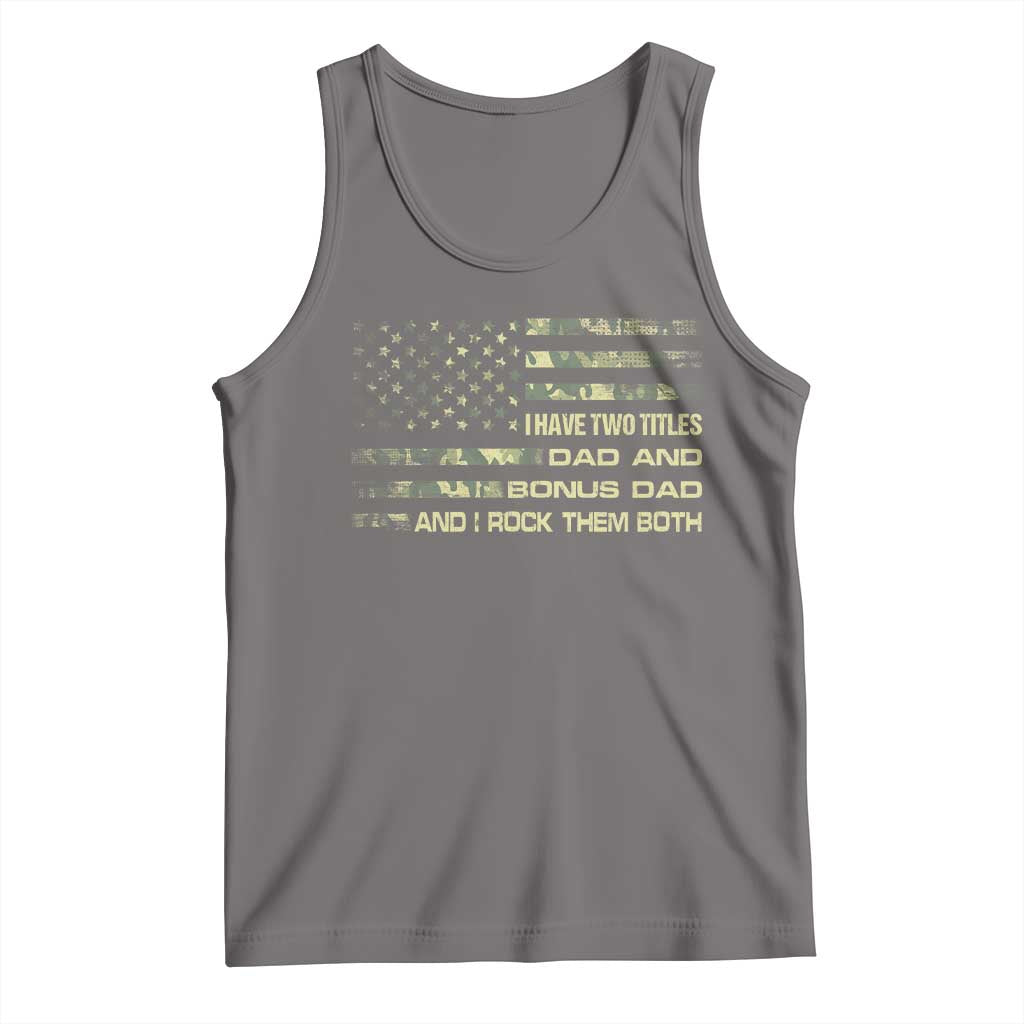 Funny Bonus Dad Tank Top Step Dad Camo American Flag Fathers Day