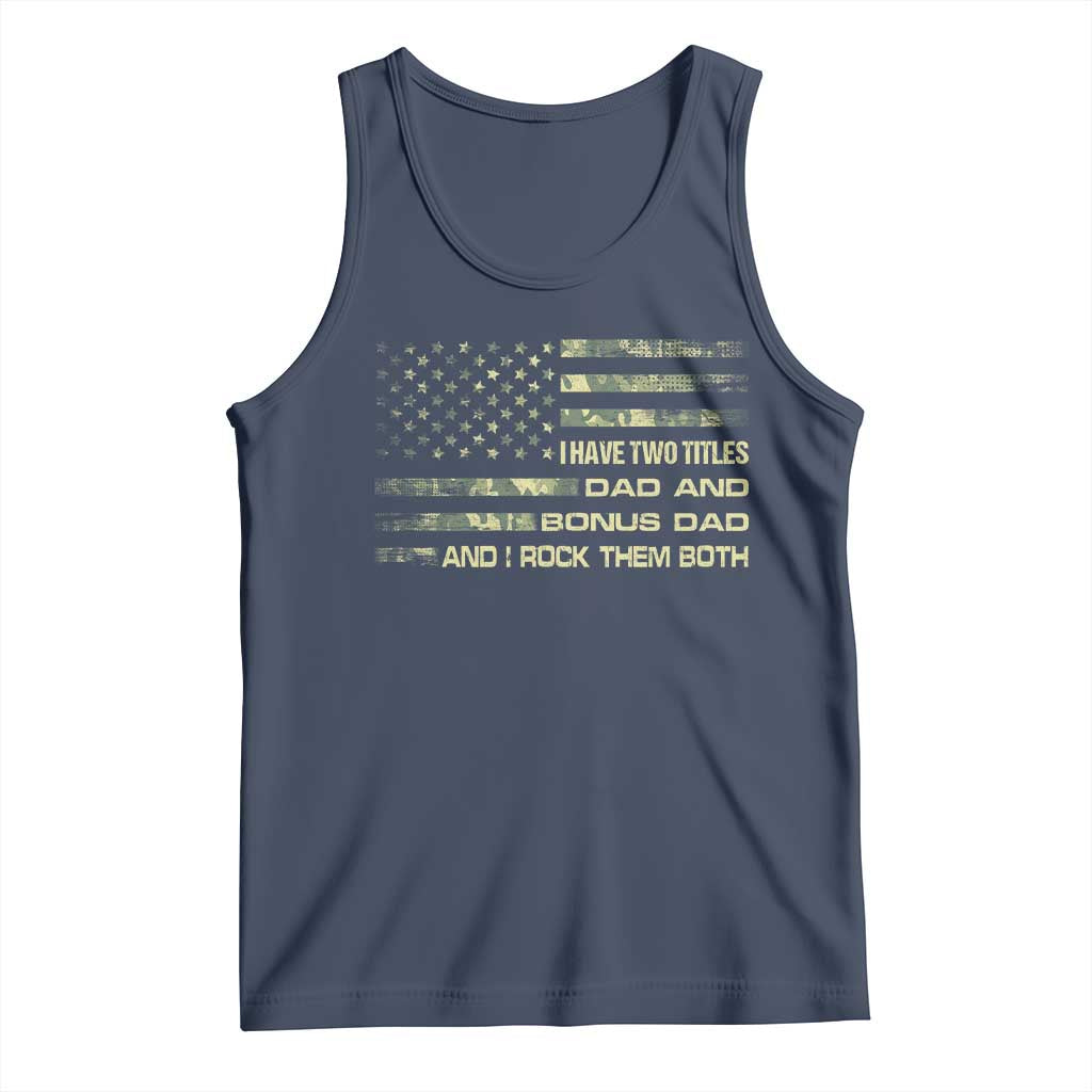 Funny Bonus Dad Tank Top Step Dad Camo American Flag Fathers Day