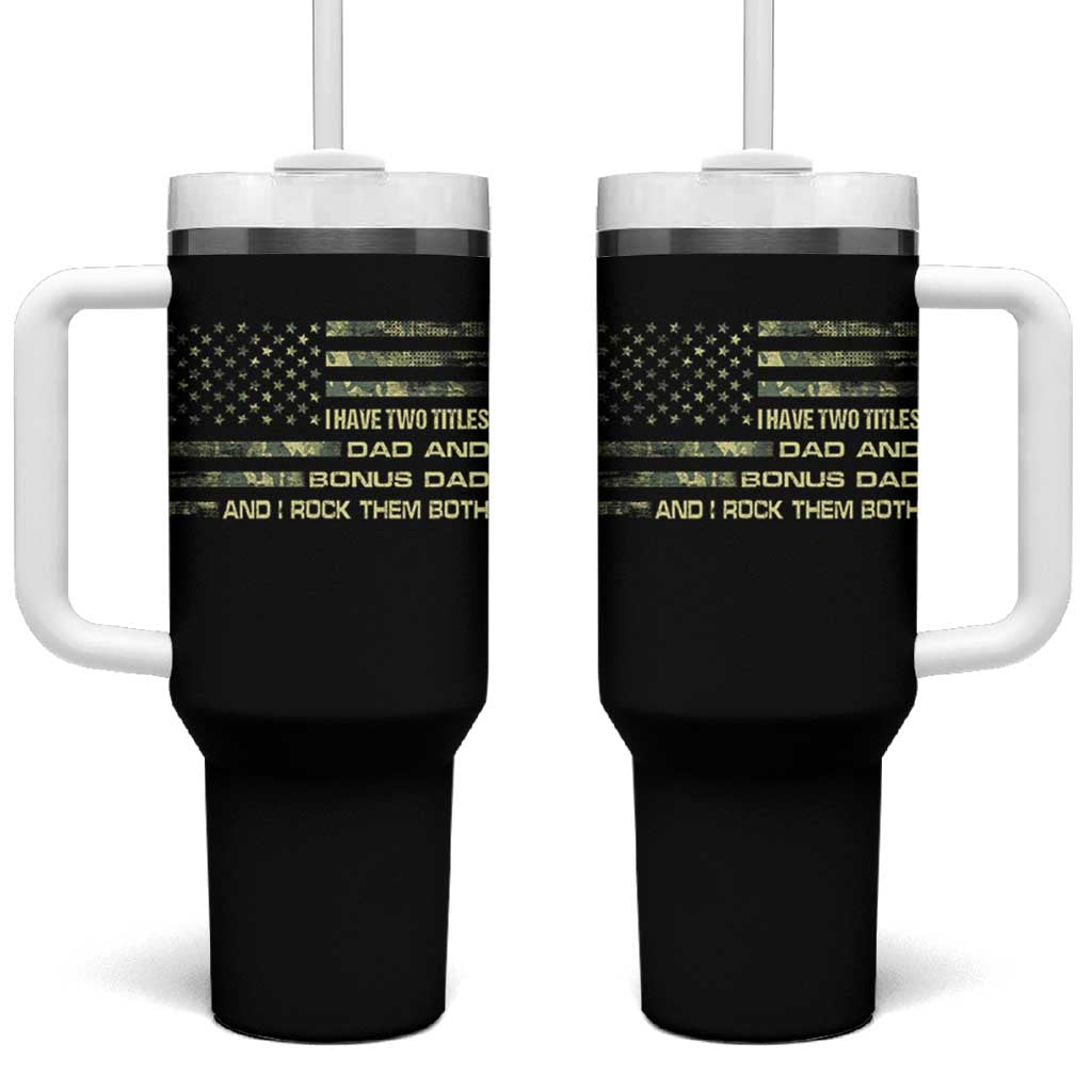Funny Bonus Dad Tumbler With Handle Step Dad Camo American Flag Fathers Day