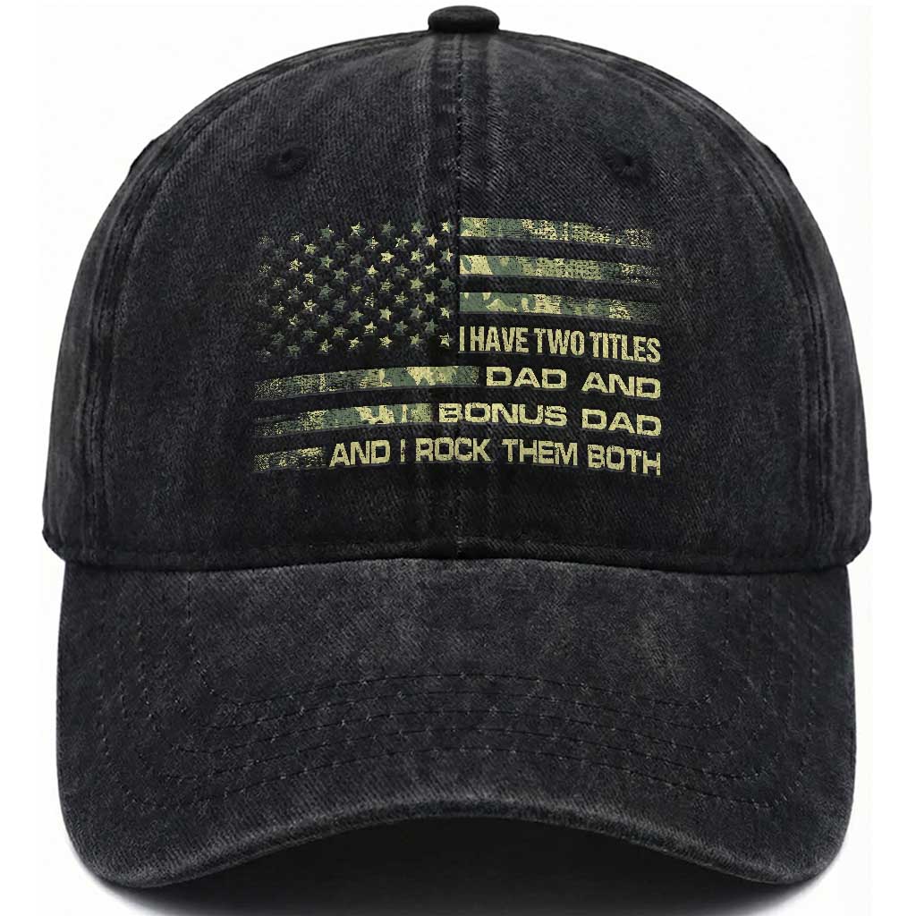 Funny Bonus Dad Washed Cotton Baseball Cap Step Dad Camo American Flag Fathers Day