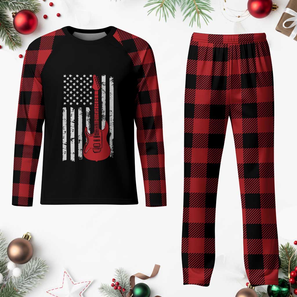 Bass Guitar Player Plaid Pajama Set USA American Flag Musician Guitarist - Wonder Print Shop